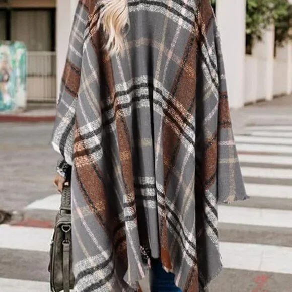 Women's Shawl Wraps Fall Clothes Open Front Boho Tessel Cardigan Plaid Knitted S - Picture 5 of 6